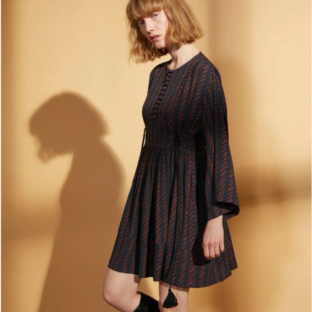 Apiece Apart Navy Hatch Print Upaya Dress - Size 2 -